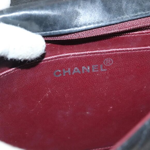 CHANEL Matelasse Chain Hand Bag Lamb Skin Black Silver CC Auth 133037 - Picture 11 of 16